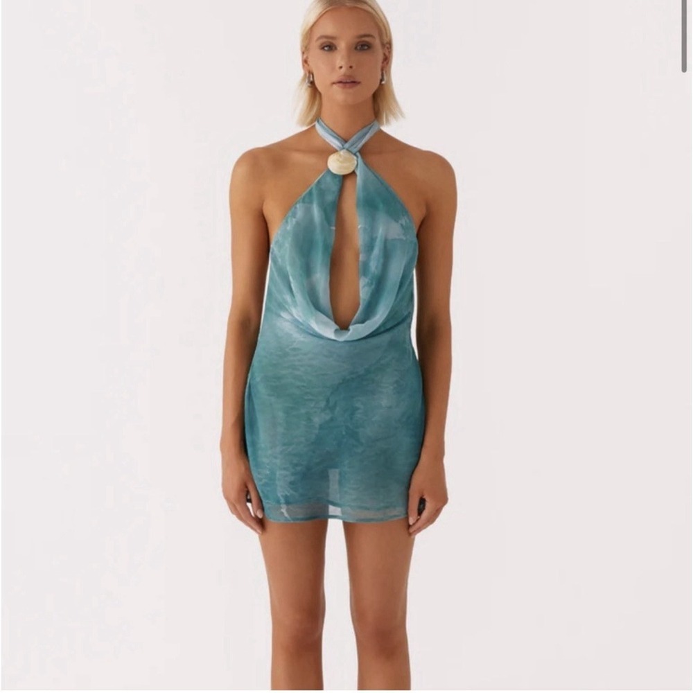 Peppermayo Oceans Away Deep Cowl Mini Dress Green Tie Dye. Sz 6.NWT